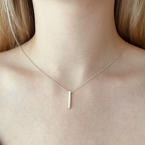 Vertical Silver Bar Necklace, Minimalist Bar Pendant, Everyday Layering Necklace, Modern Everyday Jewelry, Gift for Her, Simple Bar Necklace