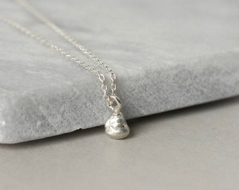 Dainty Sterling Silver Teardrop Necklace, Tiny Nugget Necklace, Minimalist Everyday Jewelry, Simple Layering Necklace, Gift for Women