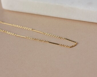 Dainty Gold Chain Necklace, Simple Bar Chain Necklace, Minimalist Gold Jewelry, Thin Everyday Layering Chain, Gift for Her, Hammered Bar