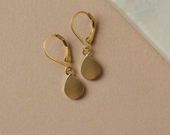 Dainty Gold Teardrop Earrings, Simple Lever back Dangles, Minimalist Everyday Jewelry