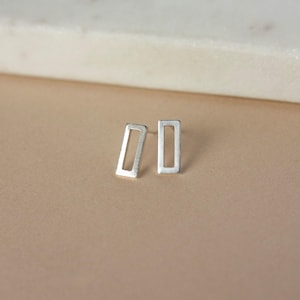 Hammered Sterling Silver Rectangle Stud Earrings: Minimalist Modern Geometric Jewelry
