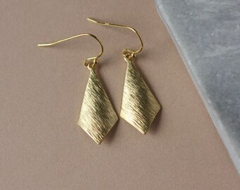 Shiny Gold Geometric Earrings, Modern Brass Jewelry, Minimalist Everyday Earrings, Gift for Her, Lightweight Textured Brass, Girlfriend Gift