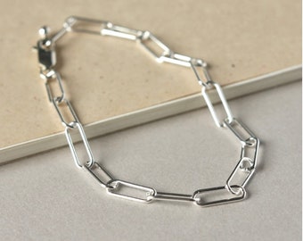 Bracelet en argent sterling à trombone, gros bracelet à gros maillons, bijoux modernes minimalistes, bracelet à superposer pour tous les jours, cadeau tendance pour elle