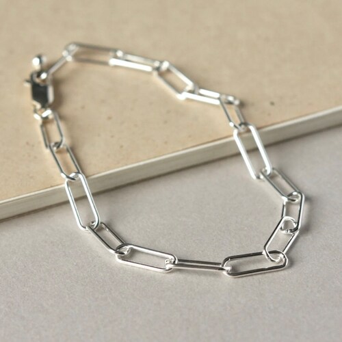 Bracelet en argent sterling à trombone, grosse chaîne à gros maillons, bijoux modernes à superposer pour tous les jours