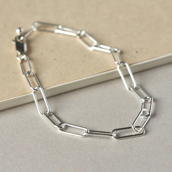 Bracelet en argent sterling à trombone, grosse chaîne à gros maillons, bijoux modernes à superposer pour tous les jours