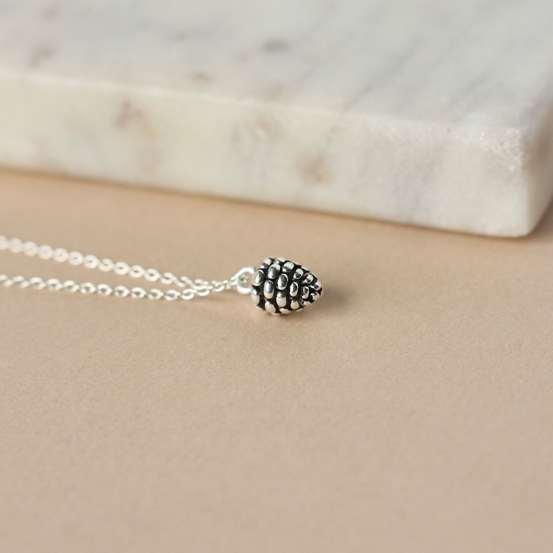 Dainty Sterling Silver Pinecone Charm on Sterling Silver Chain