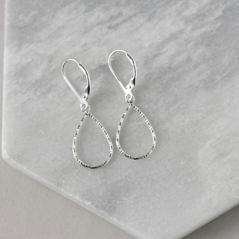 Sparkly Sterling Silver Teardrop Earrings, Minimalist Silver Jewelry, Lightweight Leverback Earrings, Mother's Day Gift, Gift For Her image 7
