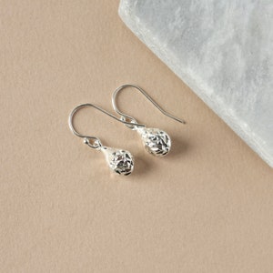 Small Sparkly Sterling Silver Teardrop Earrings on Sterling Silver Ear Hooks