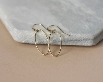 Dainty Gold Oval Earrings, Hammered Geometric Earrings, Minimalist Everyday Gold Jewelry, Long Modern Dangles, Gift for Her Best Friend Gift