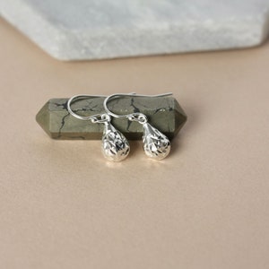 Small Sparkly Sterling Silver Teardrop Earrings on Sterling Silver Ear Hooks