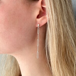 Silver Paper Clip Chain Earrings: Long Dangles, Minimalist Jewelry