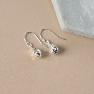 Small Sparkly Sterling Silver Teardrop Earrings on Sterling Silver Ear Hooks