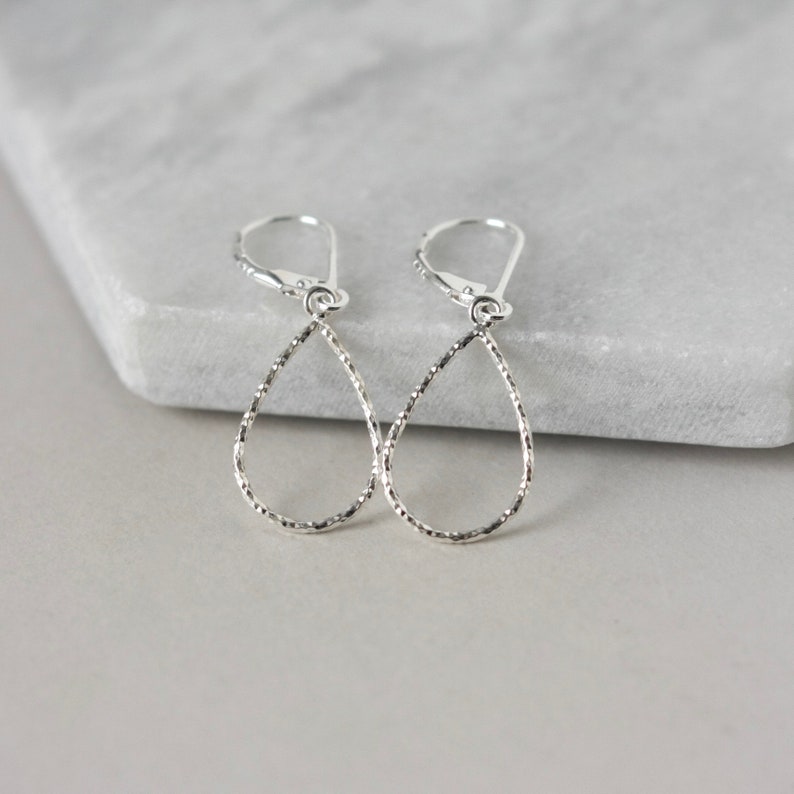 Sparkly Sterling Silver Teardrop Earrings, Minimalist Silver Jewelry, Lightweight Leverback Earrings, Mother's Day Gift, Gift For Her image 5