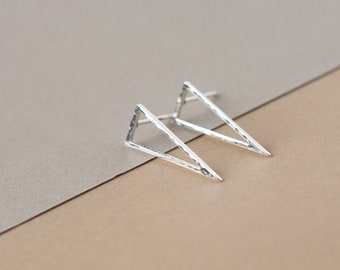 Sterling Silver Spike Studs, Geometric Stud Earrings, Long Hammered Triangles, Modern Everyday Jewelry, Minimalist Earrings, Gift for Her