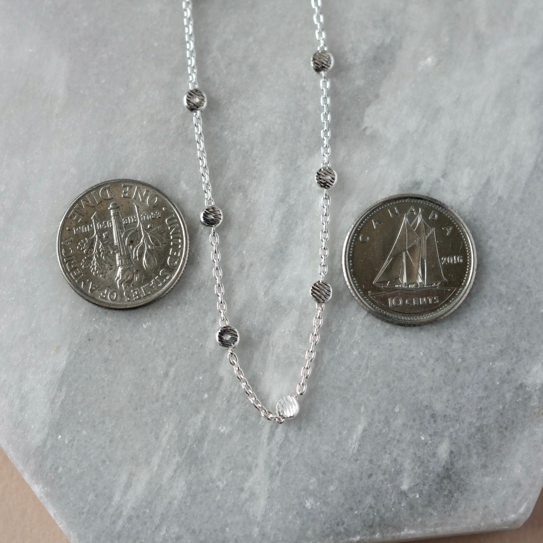 Dainty Sterling Silver Disc Necklace, Small Beaded Necklace