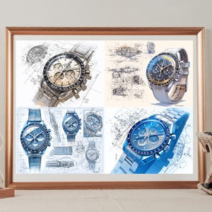 Classic &#39;57 Omega Speedmaster Professional Moonwatch Blueprint Style Prints