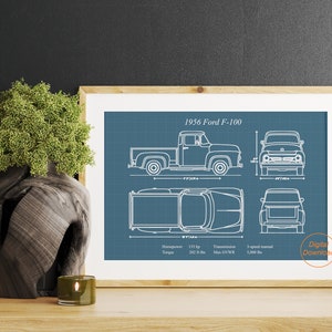 Vintage 1956 Ford F-100 Blueprint Wall Art