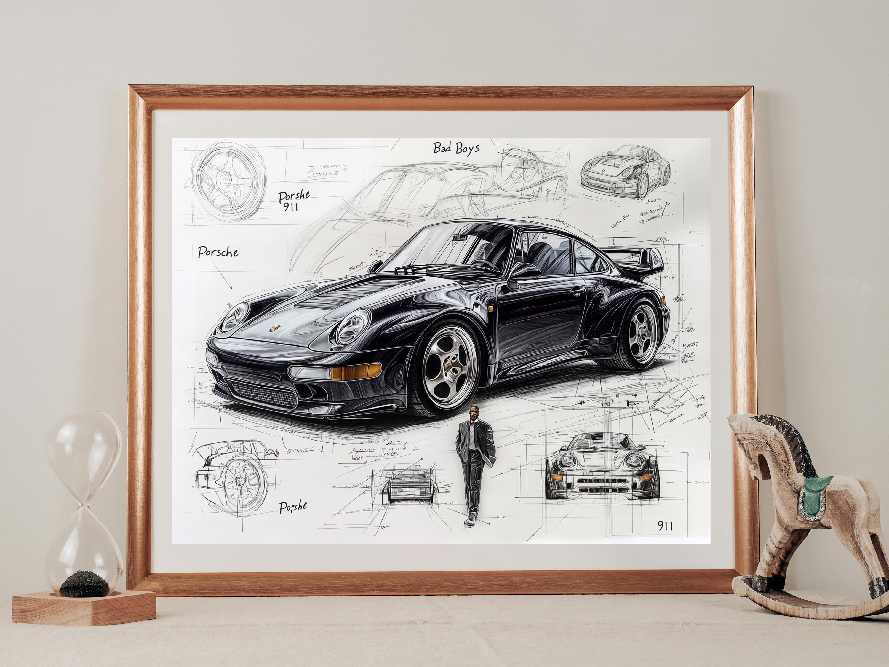Set of 5 Blueprint Prints - 1994 Porsche 911 Turbo 3.6 From Bad