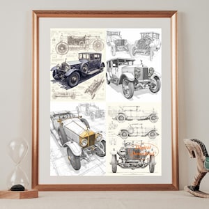 A set of four Rolls-Royce Silver Ghost Blueprint style prints