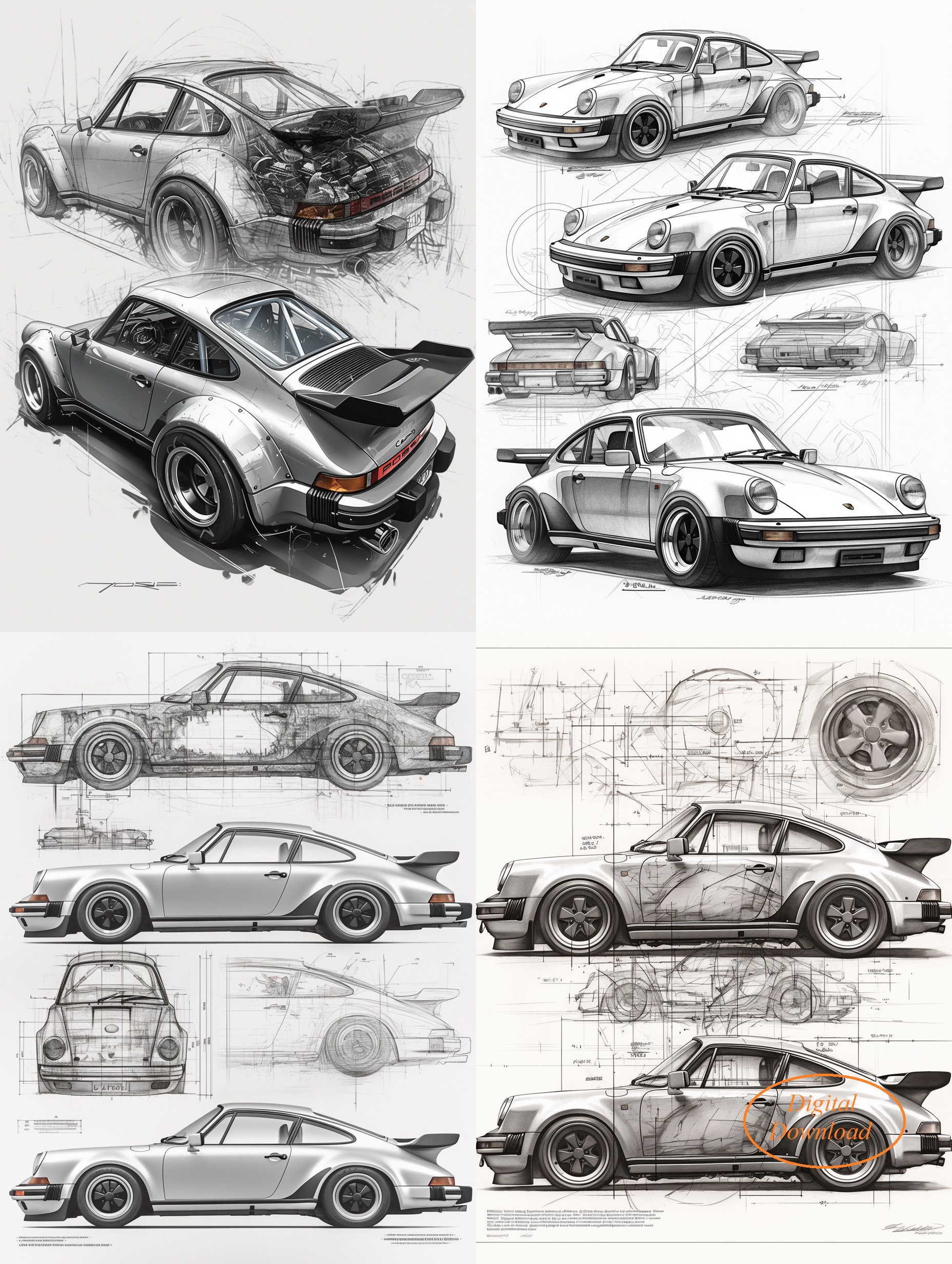 Porsche 911 blueprint - Etsy 日本
