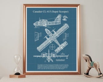 Vintage Bombardier 415 Plane Blueprints | Aviation Art Print