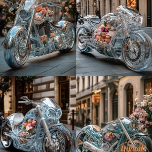 A set of four transparent Harley Davidson motorcycle posters