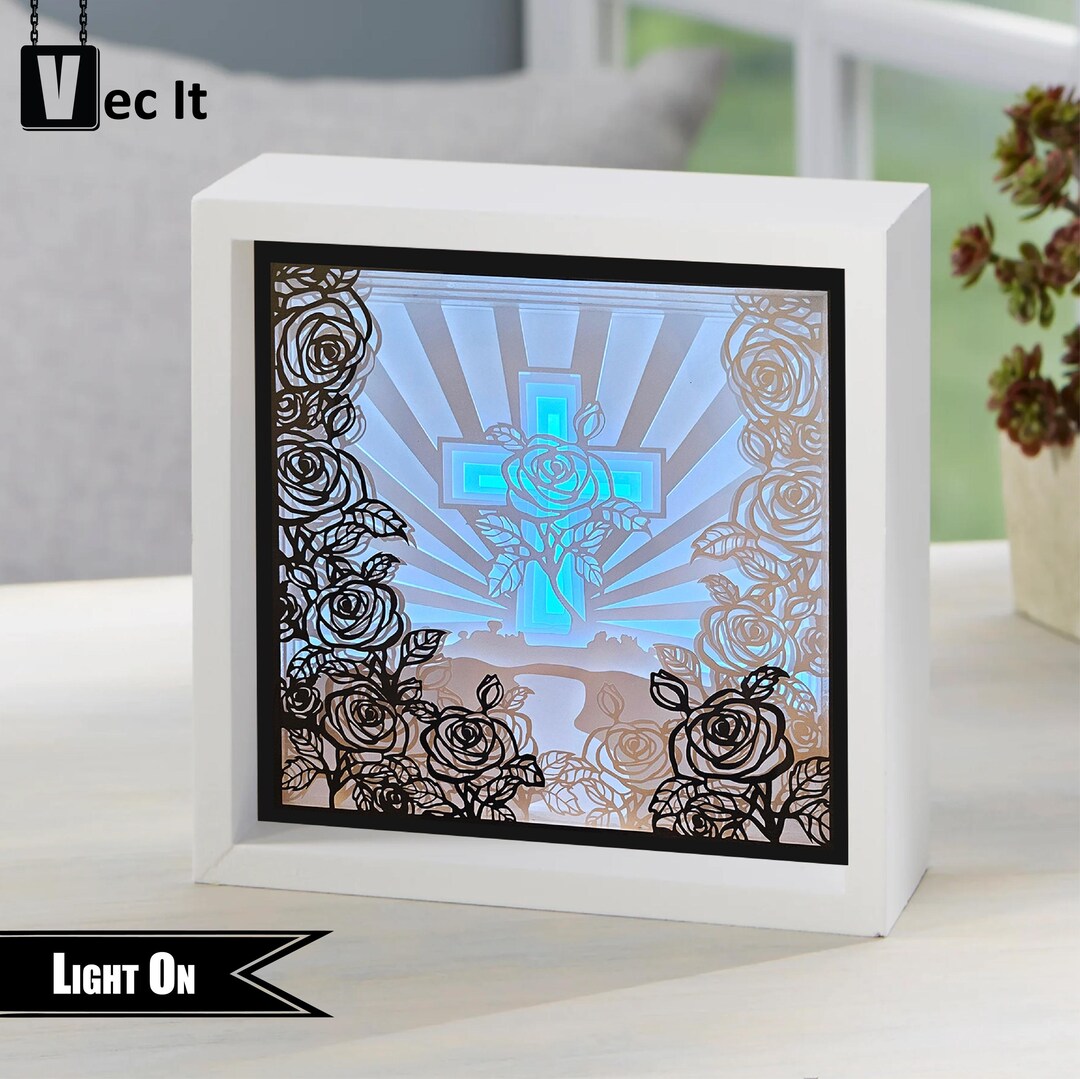 Rose on the Cross LED 3D Shadow Box SVG & Manual - Layered Cardstock ...