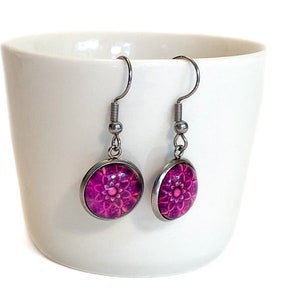 Purple & Pink Flower Earrings, Handmade Sterling Silver Earrings, Dangle Earrings, Unique Gift For Her, Cute Teen Girl Gift, Floral Earrings