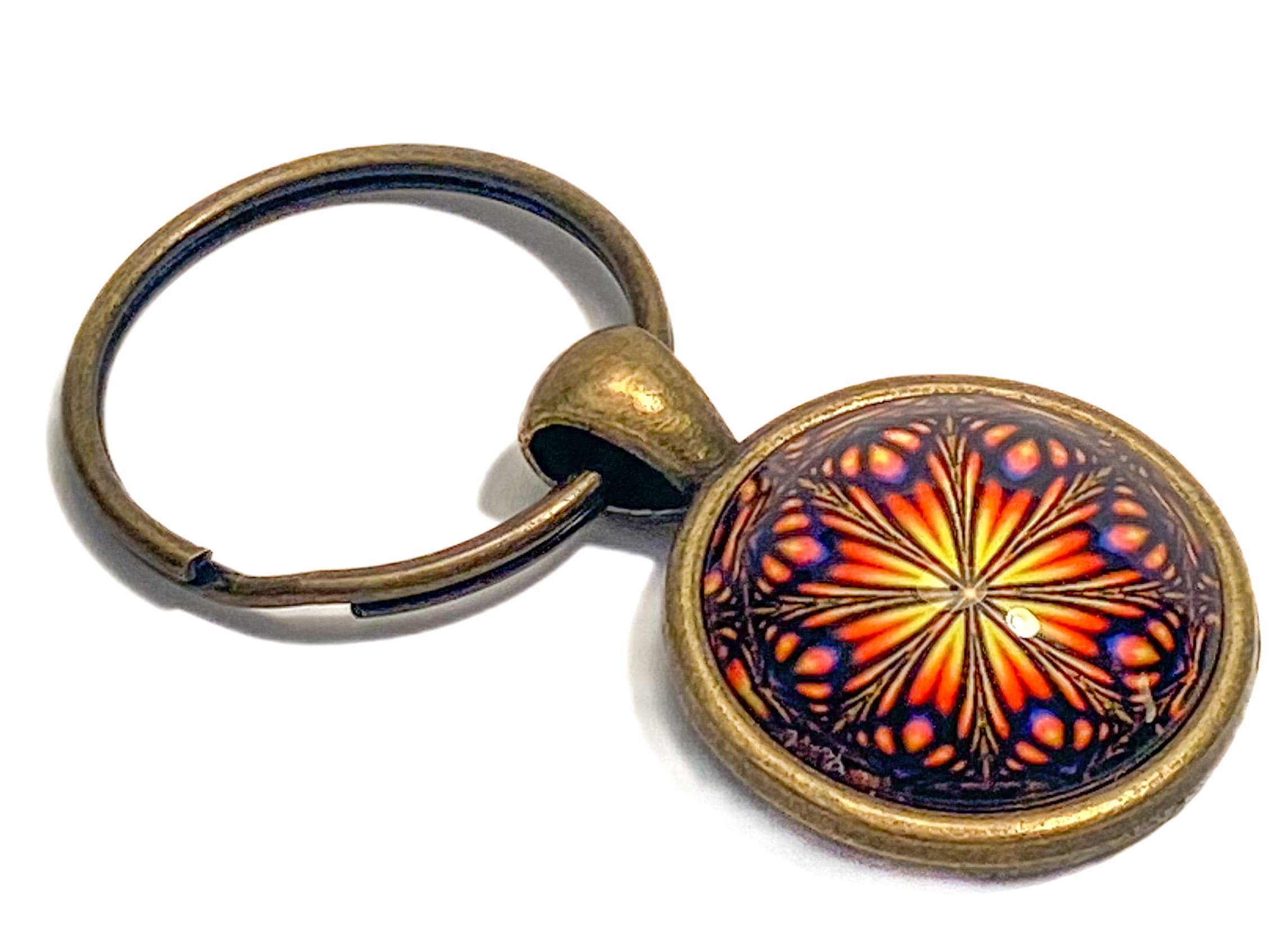 Orange Flower Mandala Keychain, Handmade Bronze Keyring - Etsy