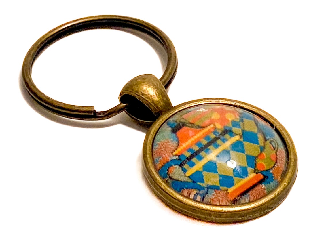 Teapot Key Charm Funky Blue and Green Argyle Tea Pot Handmade Antique