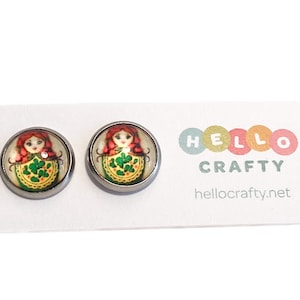 Russian Nesting Doll Stud Earrings Matryoshka Doll Jewelry Handmade Glass Hypoallergenic Stainless Steel Posts Unique Holiday Gift For Her