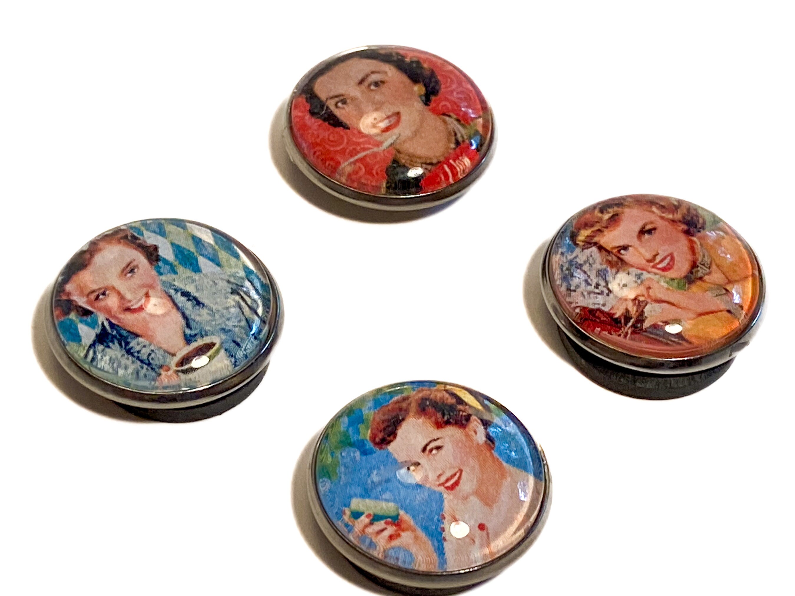Vintage Moms Magnets, Handmade Glass Refrigerator Magnet Set, 1950s Moms, Unique Hostess Gift, Quirky Gift for Her, Mother's Day Present