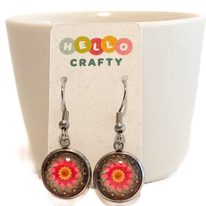 Gorgeous Pink Flower Handmade Glass Earrings - Pink & Yellow Floral Hypoallergenic Stainless Steel French Hooks - Free Shipping