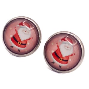 Santa Claus Stud Earrings, Handmade Hypoallergenic Post Earrings, Christmas Jewelry, Stocking Stuffer for Her, Pink Santa Claus Post Earring