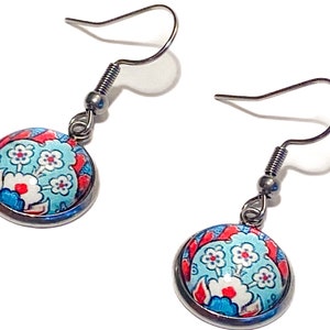 Glass Earrings - Red White and Blue - Handmade Stainless Steel Dangles - Hypoallergenic - Free Shipping
