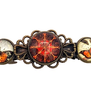 Orange Butterfly Barrette, Handmade Barette, Boho Hair Clip, Mandala Barrette, Kaleidoscope Hair Jewelry, Unique Gift For Her, Thick Hair