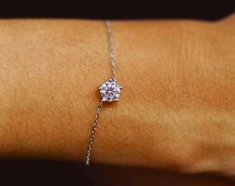 Dainty Moissanite  Solitaire Bracelet For Women | Delicate Bracelet | Moissanite Bridal Jewelry | Best Gift For Her