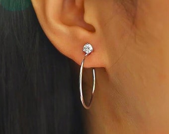 Moissanite Huggie Hoop Earrings For Women | Sterling Silver | Large Hoops | Moissanite Minimalist  Jewelry | Gift for Her