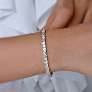 Moissanite Bangle Bracelet in 925 Sterling Silver | Moissanite Thin Bracelet | Bridal Bracelet |  Unisex Jewelry | Gift for Her