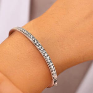 Moissanite Bangle Bracelet in 925 Sterling Silver | Moissanite Trendy Bracelet | Bridal Bracelet |  Moissanite Jewelry | Gift for Her
