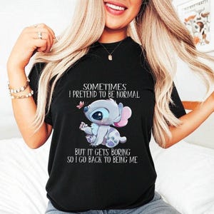 Shirt grappig steek, soms doe ik alsof ik normaal ben, leuk steek-T-shirt voor vrouwen, shirt stripfiguur, casual cadeau-T-shirt