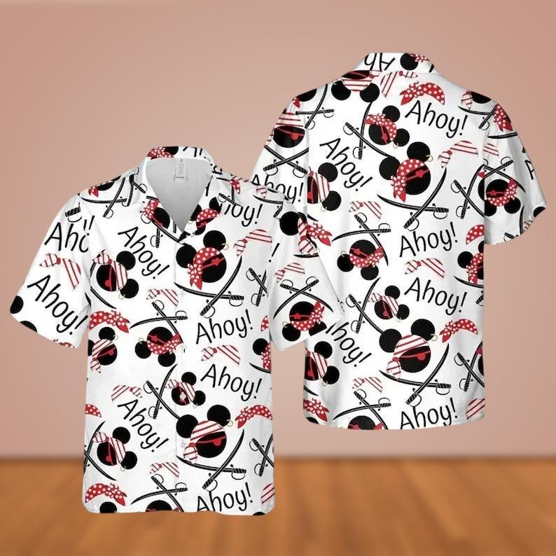 Discover Disney Mickey Pirate Hawaiian Shirt, Pirates of The Caribbean Shirt, Mickey Cruise Ahoy Button Shirt, Mickey Mouse Pirate Beach Shirts
