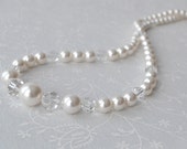 Pearl and Crystal Necklace, Pearl Bridal Necklace, Wedding Jewelry, Long Pearl Necklace, Pearl Strand, Bridal Accessory, Free Shipping