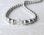 Gray Pearl Necklace, Pearl and Crystal Strand Necklace, Long Pearl Necklace, Swarovski, Grey Pearl Jewelry, Mother of the Bride Jewelry