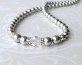 Gray Pearl Necklace, Pearl and Crystal Strand Necklace, Long Pearl Necklace, Swarovski, Grey Pearl Jewelry, Mother of the Bride Jewelry