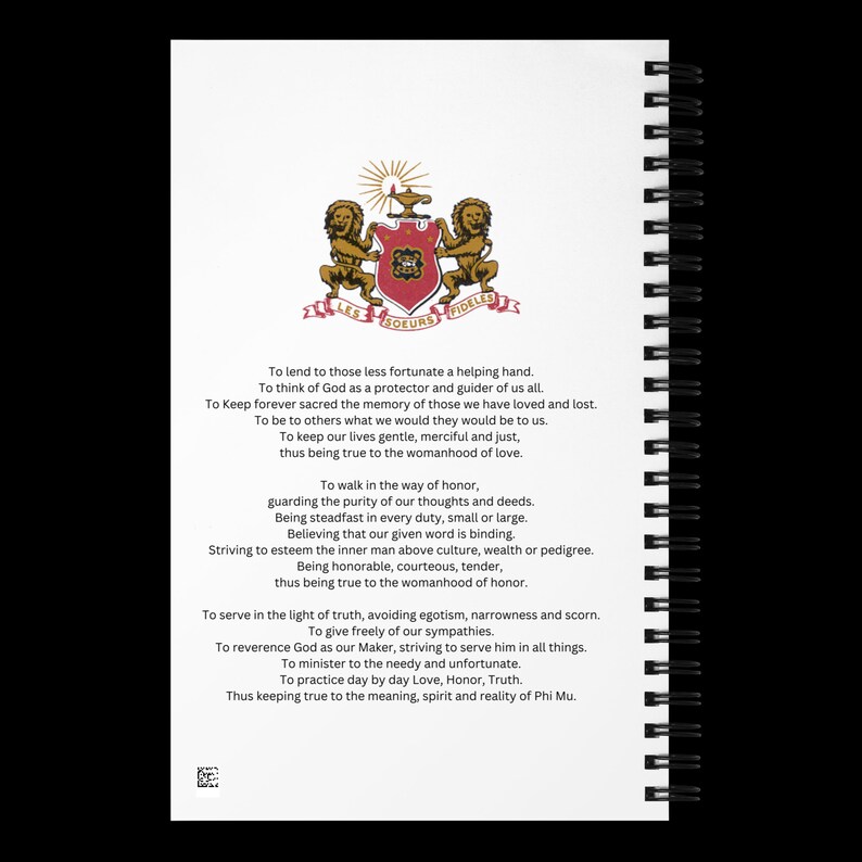 Phi Mu Love, Honor, Truth, &amp; Creed Spiral Notebook Journal - Etsy