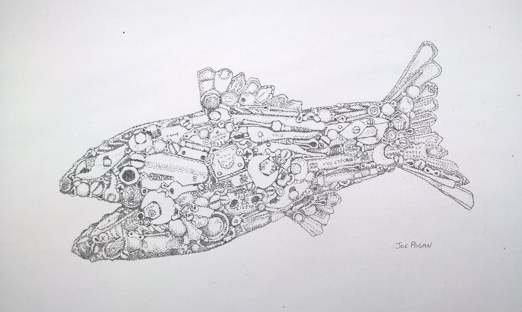 Pen & ink drawing print of fish sculpture 103 illustration Etsy