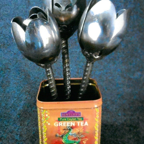 Spoon Tulips in Green Tea Can