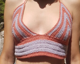 blau orange häkel croche neckholder top summer