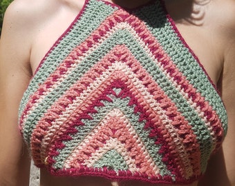 crop top en crochet au crochet à carreaux boho